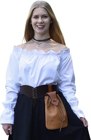 Battle-Merchant Carmen Medieval Off-Shoulder Tunic for Women, Renaissance Peasant Top 100% Cotton, for LARP & Cosplay