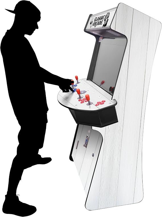 Creative Arcades Full-Size Commercial Grade Cabinet Arcade Machines | Stools Included | Slim Woodgrain Edition | 32" Screen (6296 Games (4-Player), White Woodgrain)