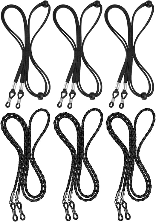 BILIONE 6 Pcs Eyeglasses Strap for Men & Women, Leather Eye Glasses Holders Around Neck, Dark Colors Glasses Chain