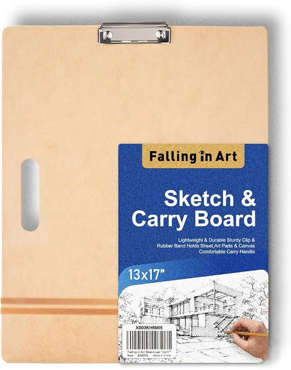Falling in Art 13x17 Sketch Board with Sturdy Clip &Rubber Bands