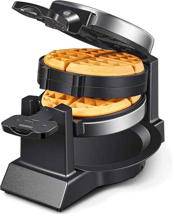 Classic Waffle Iron, Double Belgian Waffle Maker 180Flip | 1400W Waffle Iron 8 Slices, Rotating & Nonstick Plates with Removable Drip Tray, Cool Touch Handles (8 Slices)