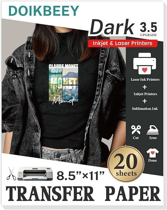 Heat Transfer Paper - 20 Sheets, 8.5" X 11" Dark Iron On Transfer Paper