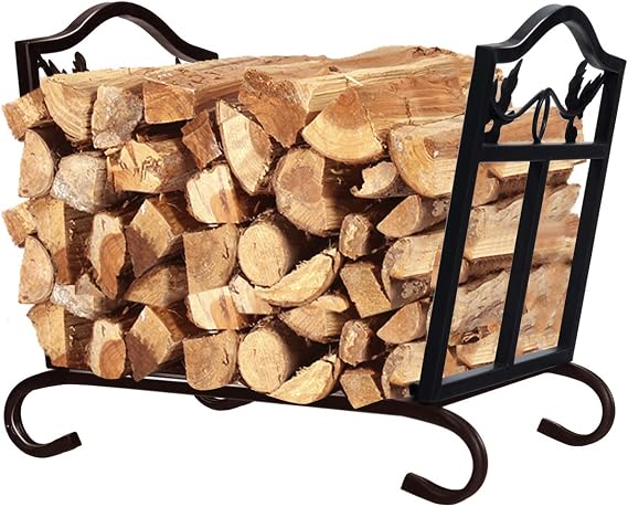 Goplus Foldable Firewood Log Rack, Wrought Iron Firewood Storage Carrier, Decorative Wood Stove Stacker for Fireplace, Fire Pit, Indoor or Outdoor Use Decorative Wood Holder, Black