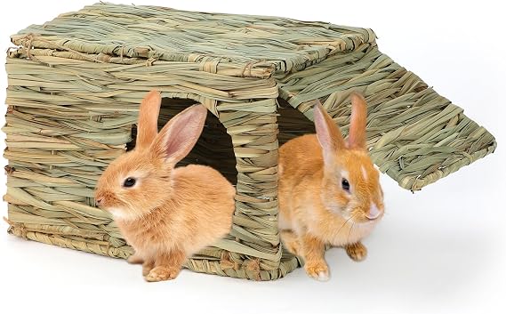 BWOGUE Large Bunny Grass House, Natural Seagrass Bed Hideaway Toy, Hay Mat