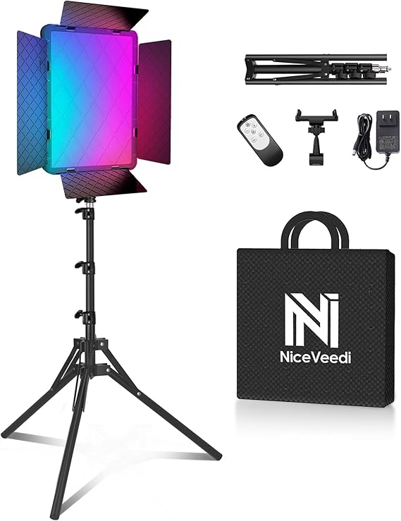 NiceVeedi 40W RGB Photography Lighting with 20 Effects, 360 Full Color/2700-6500K Studio Lights with Remote & Display, Lighting for Video Recording/Photography/Streaming/YouTube/TikTok/Content Creat