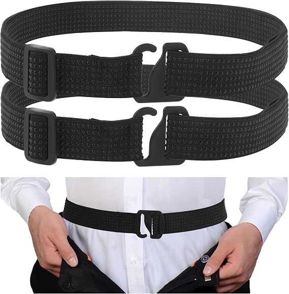 Qianyu 2 Pcs Men Shirt Stays Belt Tuck It Belt Style Stays Keepers Elastic Band Tuck Shirt Holder Adjustable Elastic Blet for Police Law Enforcement Work Dress Casual Wear with Non-slip