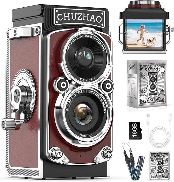 Retro Mini Digital Camera 1080P FHD Video Digital Retro Camera with 16GB Memory Card 12MP Auto Focus Vintage Camera for Beginners Teenagers Adults and Children (Red)