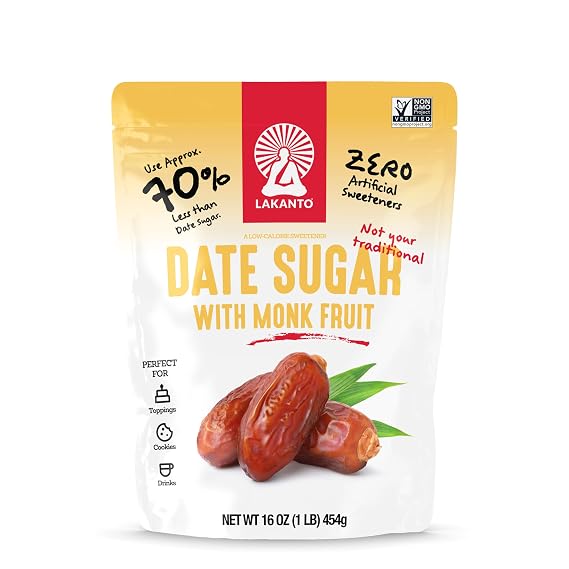 Lakanto Date Sugar with Monk Fruit Sweetener, Reduced Sugar, 1 lb