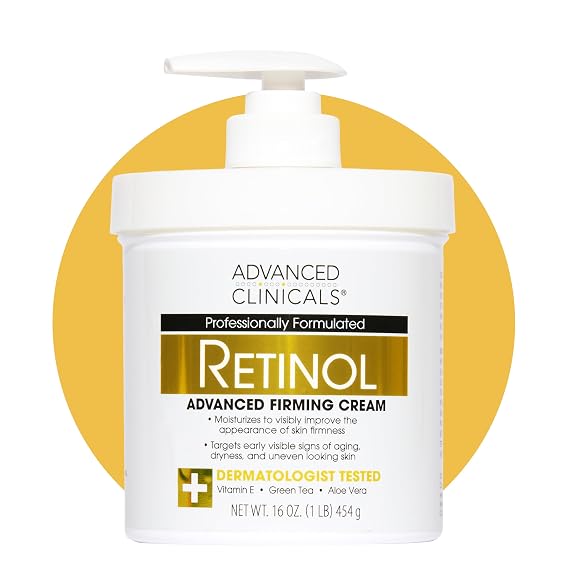 Advanced Clinicals Retinol Body Lotion & Face Moisturizer | Visible Anti Aging Skin Care Retinol Body Cream For Women & Men Targets Look Of Fine Lines, Wrinkles, Crepe Looking Dry Skin, 16 Ounce