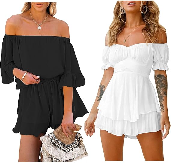 Fixmatti Summer Chiffon Rompers Palysuits Shorts Jummpsuit