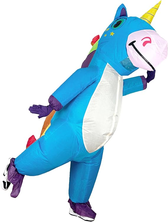 Unicorn Inflatable Costume Adult Szied Funny Halloween Inflatable Costume Blow Up Costumes for Man and Women Suitable for Halloween, Christmas, Easter, birthday parties(Blue)
