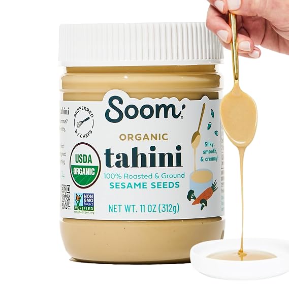 Soom Foods Organic Tahini, Creamy Sesame Paste, 11oz, 1 Pack | Silky-smooth, easy to mix organic sesame seed paste for hummus, dressings, sauces. Vegan, nut-free, kosher.