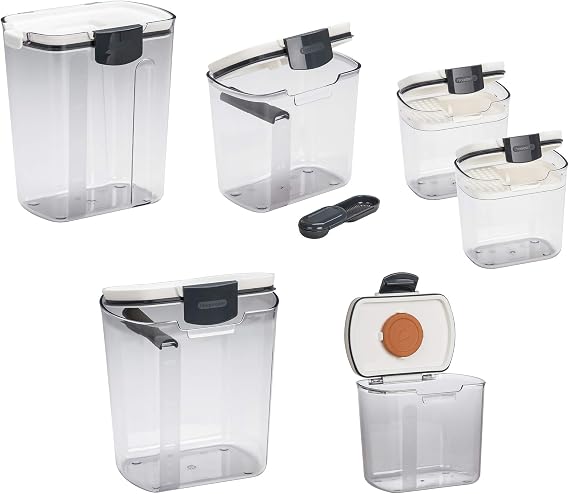 ProKeeper 6-Piece Airtight Food Storage Containers for Baking Essentials - White & Clear, Plastic, BPA-Free