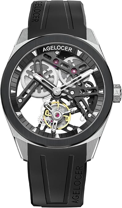 AGELOCER Tourbillon Watches Men, Original Ceramic Bezel Luxury Skeleton Manual Mechanical Watch, Waterproof Sport Watchs, Luminous Reading, Gift