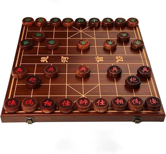 Chinese Chess with Folding Chessboard, Chinese Xiangqi, Portable Travel Games Sets, Laser Egraving and Gold Tracing Chessboard and pieces, 1.8inch and 2.2inch in Diameter(Red Sandalwood,L)