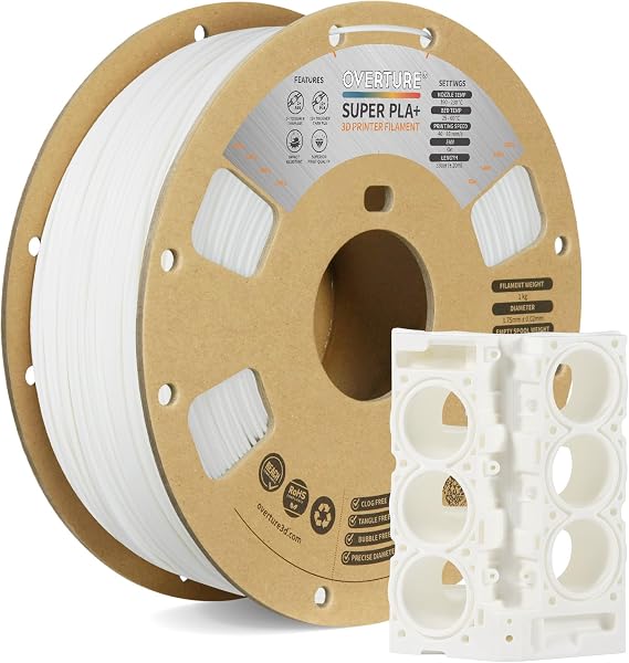 OVERTURE Super PLA+ Filament, Toughness Enhanced PLA Plus, White