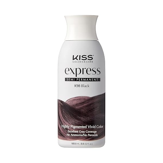 Kiss Express Semi-Permanent Hair Color Vivid, Highly Pigmented Dye for Vibrant Hair, Gentle Formula, Gray Coverage, pH Balanced, 23 Intermixable Shades, All Hair Types (3.5 oz, Black, 1 Count)