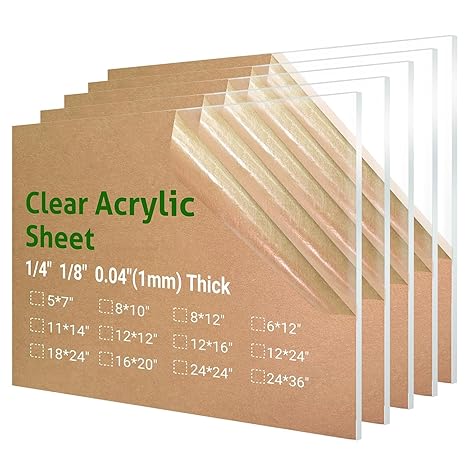 5 Pieces 8 x 10 Clear Acrylic Sheet Plexiglass - 0.04(1mm) Thick, Use for Craft Projects, Signs, DIY Projects and More; Cut with Saw or Hand Tools