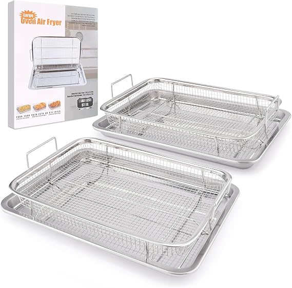 Air Fryer Basket for Oven 18.7"x12.8", 2 Pack Extra Large Air Fryer Basket and Tray Stainless Steel Oven Air Fryer Pan Rack for Cooking Baking and Broiling