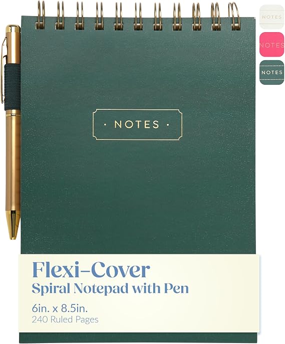 Eccolo Lined Top Spiral Notebook 240 Pages Steno Pad with Pen Included | Smooth White Sheets for Effortless Writing, Sturdy Wire Binding, Tear-away Design, for Journaling, Planning, or Gifting