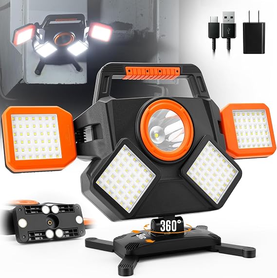 TRESDA 5000LM Rechargeable Work Light, Magnetic LED, Foldable & Rotatable