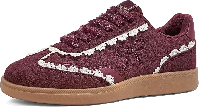 LUCKY STEP Women's Lace Detail Sneakers Organza Ribbon