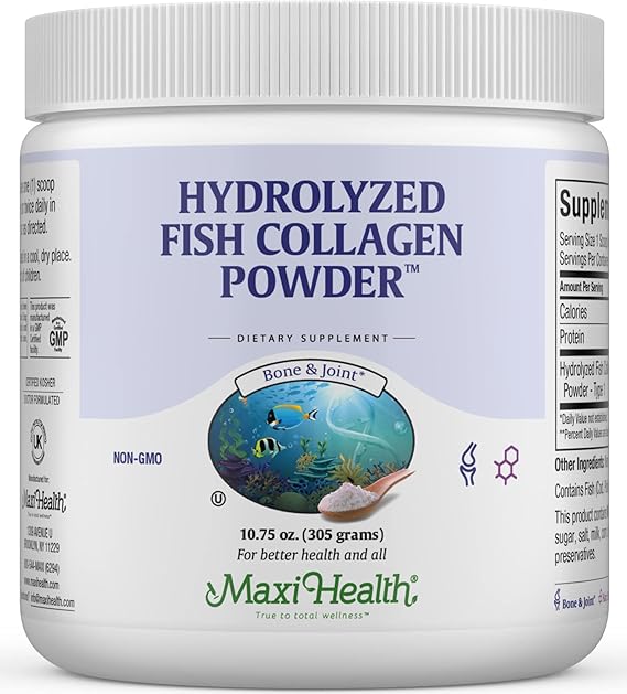 Maxi Health Collagen Peptides Powder Type I Unflavored Marine Powder Collagen for Women & Men - Wild-Caught Protein Supplement for Joints, Skin, Hair & NailNails (10.75 oz)