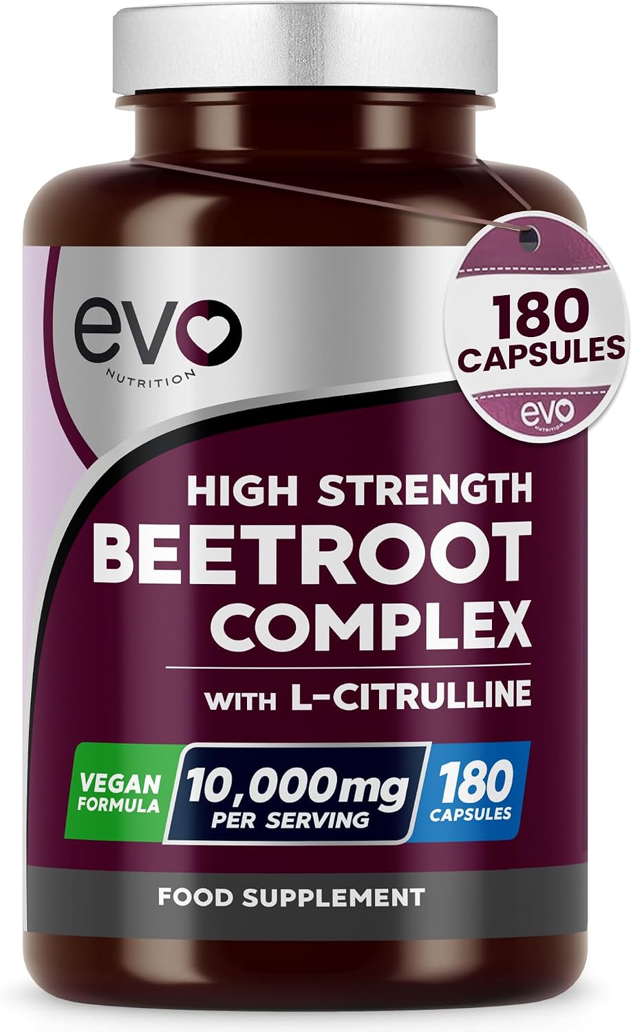 Beetroot Complex & L-Citrulline 10,000mg | 180 Capsules | High Strength | Nitric Oxide Booster to Support Circulation for Energy & Daily Wellness | Vegan, Non-GMO, UK Made, 3 Months | EVO NUTRITION