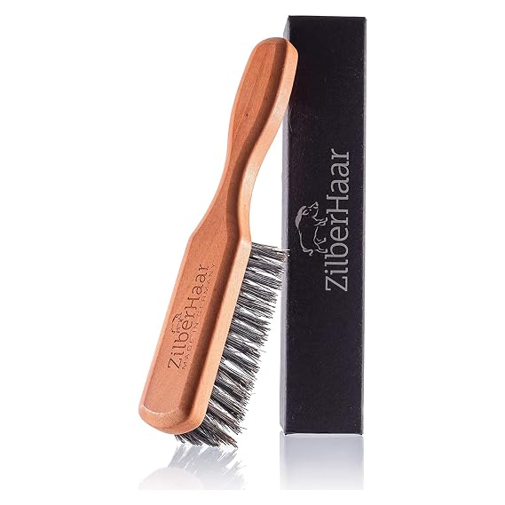 Beard Brush by ZilberHaar - Stiff Boar Bristles for Men's Grooming - Straightens and Promotes Growth - Works with Beard Oil and Balm - For Beard Kits - 6 inches long