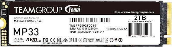 TEAMGROUP MP33 2TB SLC Cache 3D NAND TLC NVMe 1.3 PCIe Gen3x4 M.2 2280 Internal Solid State Drive SSD (Read/Write Speed up to 1,800/1,500 MB/s) Compatible with Laptop & PC Desktop TM8FP6002T0C101