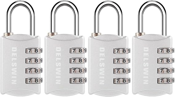 DELSWIN Small Combination Lock for Locker - 4Pack Resettable Luggage Locks for Backpack Suitcase - Gym Employee Locker Lock Combo Padlock