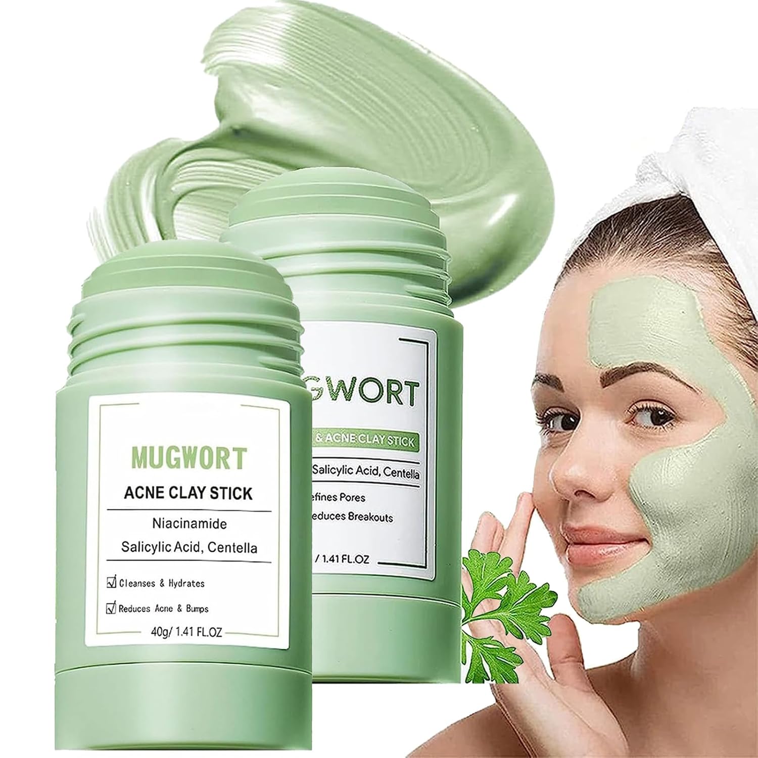 Mugwort Clay Mask, 2Pcs Mugwort Clay Mask, Mugwort Anti Pores & Acne Clay Mask, Mugwort Clay Mask Stick, Regulate Oil, Mugwort Mud Mask Blackhead Remover