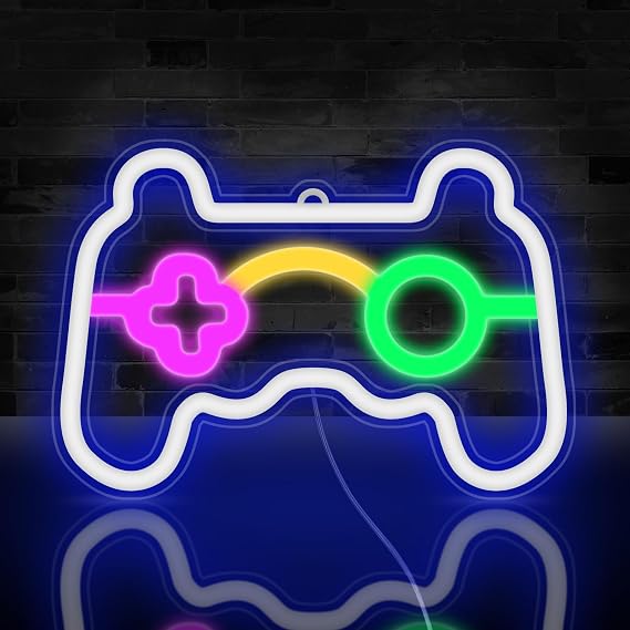 Game Neon Sign, Gaming Neon Light Sign Powered by USB, Gamepad Shape LED Neon Signs, Neon Light Gaming LED Lights for Game Room Bedroom Wall Decor Party Decoration