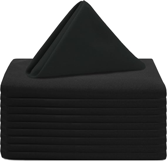 Your Chair Covers Cloth Polyester Napkins, 20 x 20 Inch, Washable Dinner Fabric Linen Napkins with Hemmed Edges for Restaurant, Wedding and Holiday Pack of 10 (Black)