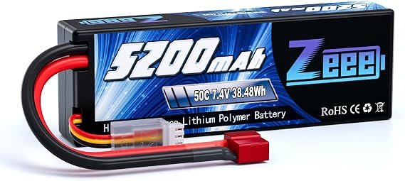 Zeee 2S 5200mAh Lipo Battery 7.4V 50C Hard Case with T Connector for RC Truck RC Truggy RC Heli Airplane Drone FPV Racing (1 Pack)