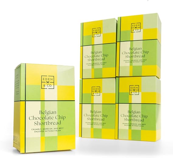 Belgian Chocolate Chip Scottish Shortbread 5 Pack, Luxury Biscuits, Vegan and Gluten Free, Dairy Free, Egg Free, Nut Free,150g Each by EDEN & CO.