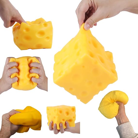 Jumbo Squishy Cheese, 4.3-Inch Big Cheese Squishy Cube, Yellow Squeeze Fidget Toy with Colorful Box, Funny Novelty Desk Gift, 1 Pack