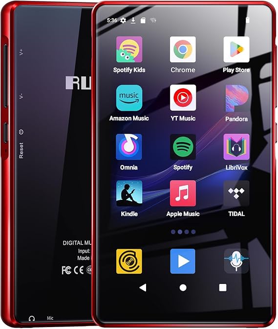 MP3 Player 163GB - Spotify & Amazon Music, Child-Friendly, Bluetooth & WiFi, 4.5 Inch Touch Screen, Portable HiFi Music Player, Red