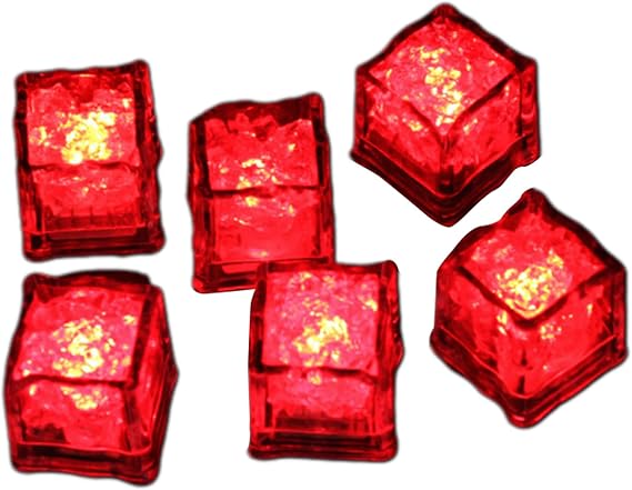 Light Up Ice Cubes for Drink,12 Set LED Ice Cube for Parties,Colourful Light Ice Cube,Glowing LED Ice Cube for Cocktails Bar Home Weddings Events (Red), 1.06x1.06x1.02in