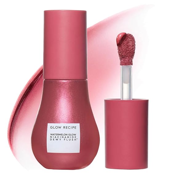 Glow Recipe Niacinamide Dewy Flush Tinted Liquid Blush Serum - Glowy Blush for Cheeks to Smooth, Hydrate & Brighten - Liquid Korean Makeup with Buildable, Warm Berry Plum Tint - Berry Flush (0.4 oz)