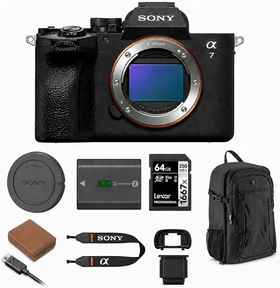 Sony Alpha a7 V Full-Frame Mirrorless Camera Body AI AF 30fps | 5-Axis in-Body Stabilization, AI Autofocus Bundle with 64GB SD, Backpack, Extra Battery, Sony
