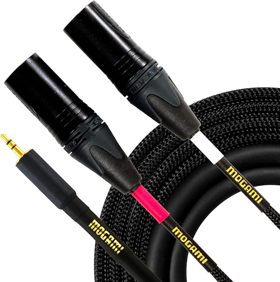 Mogami GOLD 3.5-2XLRM-03 Stereo Audio Y-Adapter Cable, 3.5mm TRS Plug to Dual XLR-Male Plugs, Gold Contacts, Straight Connectors, 3 Foot
