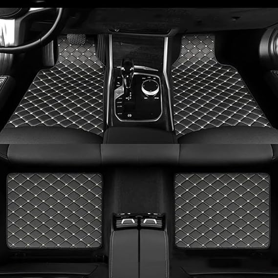 Floor Mats Cars for Mazda Mazda 2 2015-2025, 4-Piece All-Weather Waterproof Automotive Floor Mat Set Anti-Slip Car Mats,Black-White