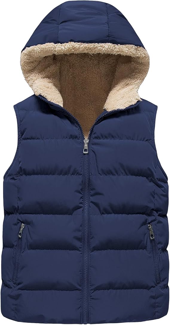 Yimoon Boys Girls Warm Puffer Vest Zip Up Fleece Lined Hooded Vest