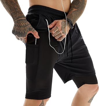 Cicilin Men's 2-in-1 Running Shorts Quick Dry with Inner Compression Breathable