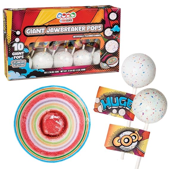 Jawbreakers Candy on a Stick, 10 Giant Fruit Pops, 14 Layers, by 4YoreElves