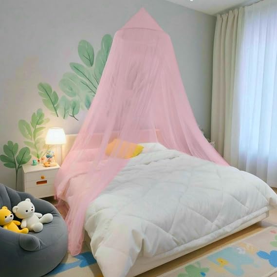 Bed Canopy Mosquito Net, Bed Canopy for Girls Room Decor - Insect Protection Hanging Canopy for Adults, Babies, Outdoor Camping, Pink/Single Door