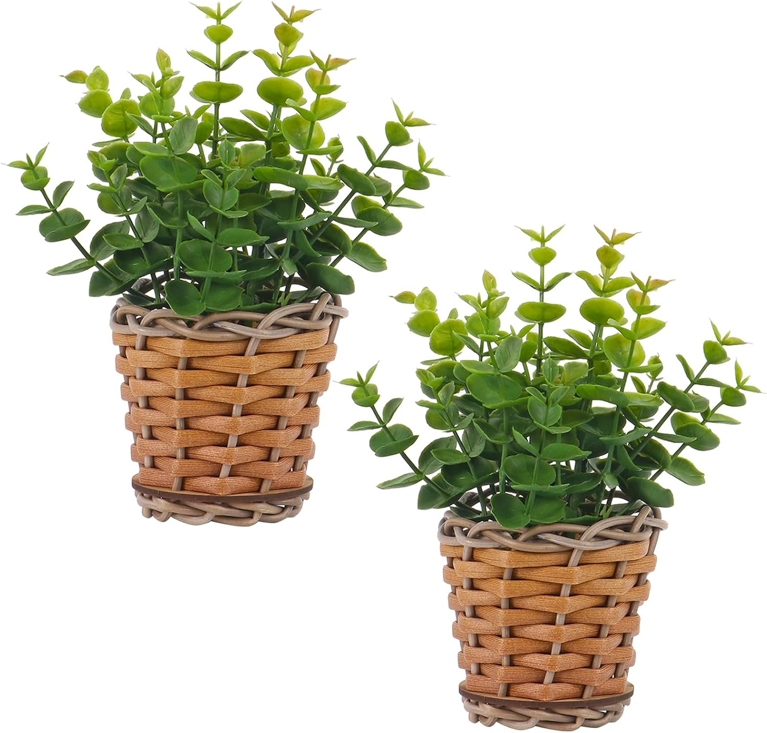 2 Pack Small Fake Plants Eucalyptus Potted Artificial Plant for Table,Bathroom,Farmhouse, Home Décor
