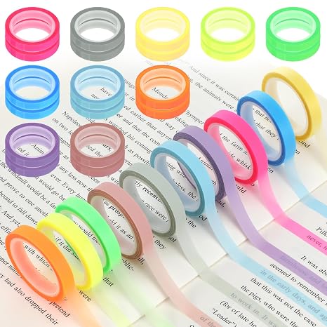 20 Rolls Highlighter Tape, 0.24 inch X 16.4 ft Bible Strips, Colored Non-Transparent Book Highlighter Strips, Removable Fluorescent Neon Tape Annotation for Teachers Students Reading Home Office