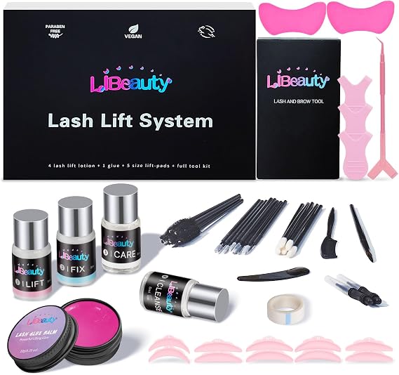 Libeauty Lash Lift Kit with Lash Glue Balm, 2-in-1 Eyelash Perm Kit, 4-6 Weeks Eyelash Lift & Eyebrow Lamination, Complete Tools for Beginners & Professionals